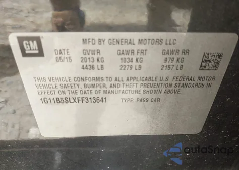 2015 Chevrolet Malibu Ls из США, поврежденный, VIN 1G11B5SLXFF313641